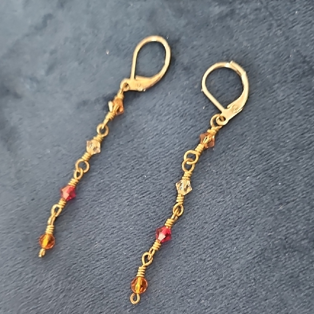 JTV Gold and Orange Dangle Earrings